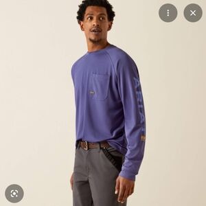 NWT Mens Ariat Rebar Heat Fighter Long Sleeve Tshirt| Skipper Blue